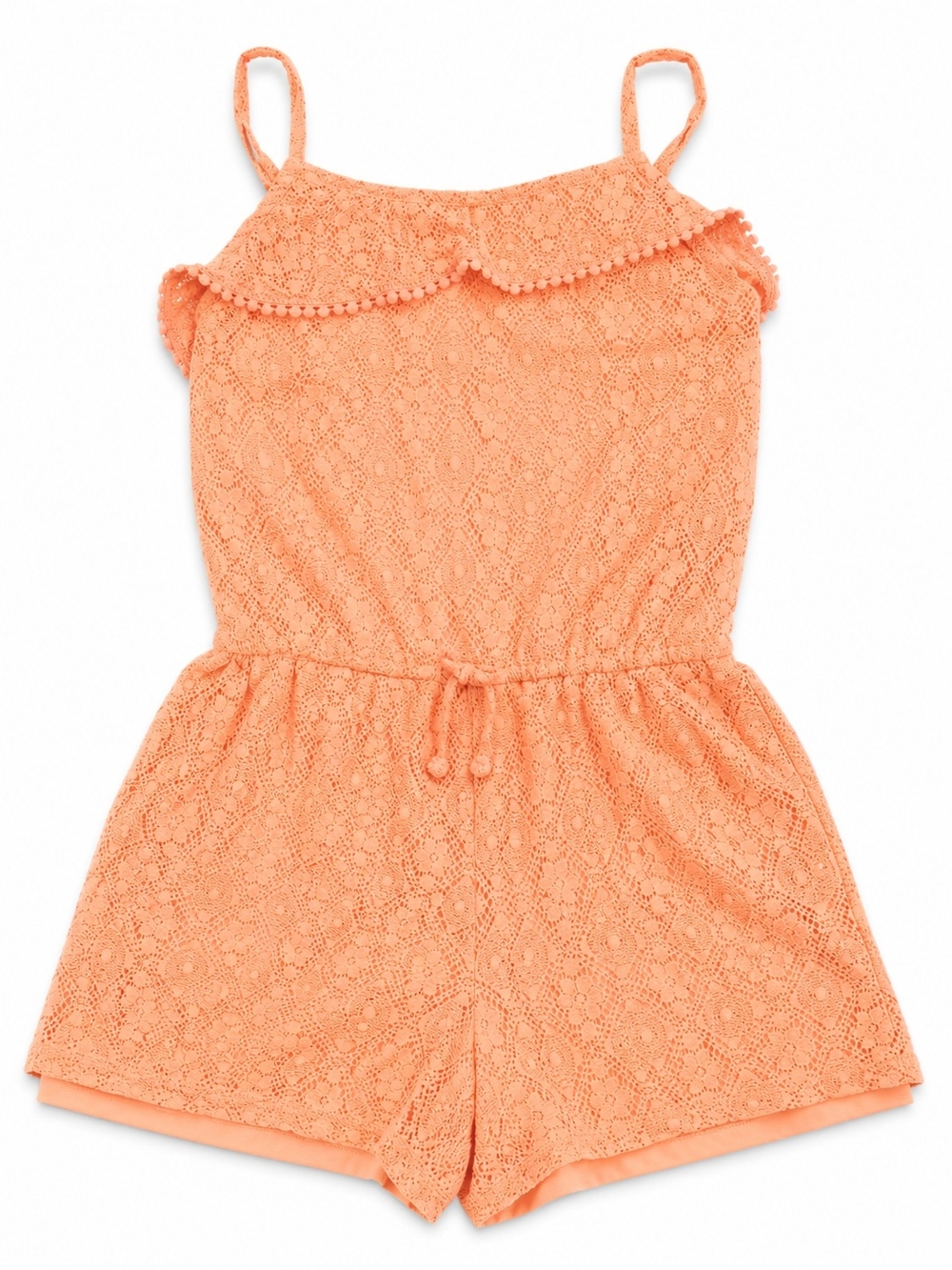 Girls Coral Lace Romper with Drawstring Waist - Brand Unspecified
